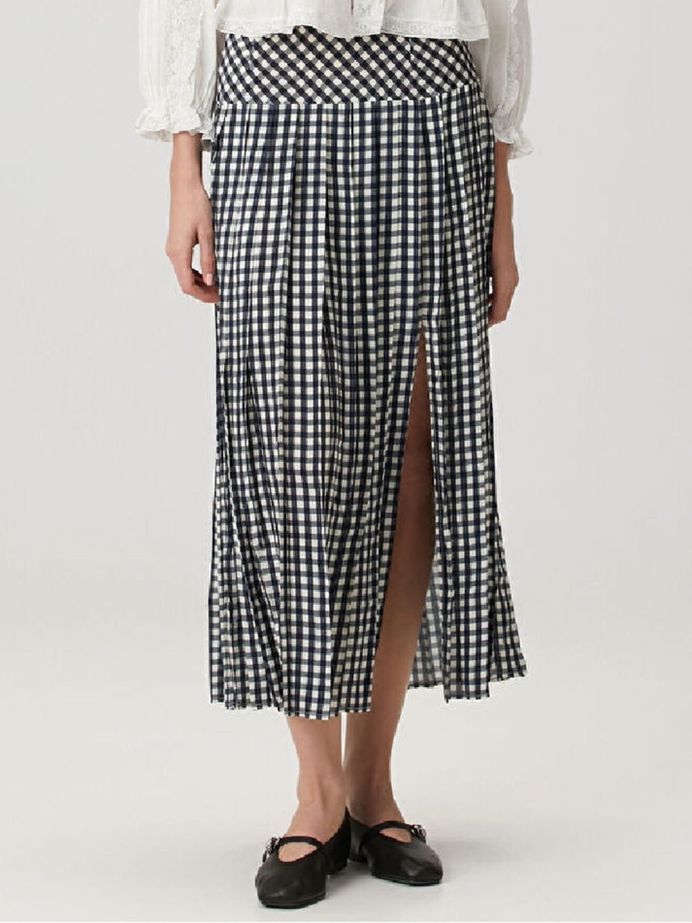 Rixo Tina Navy Gingham Midi Skirt XL